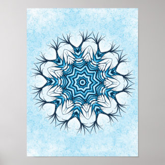 Snowflake Mandala In Blue Winter Abstract Art Poster