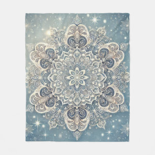Snowflake Mandala in Frosty Hues 3 Fleece Blanket
