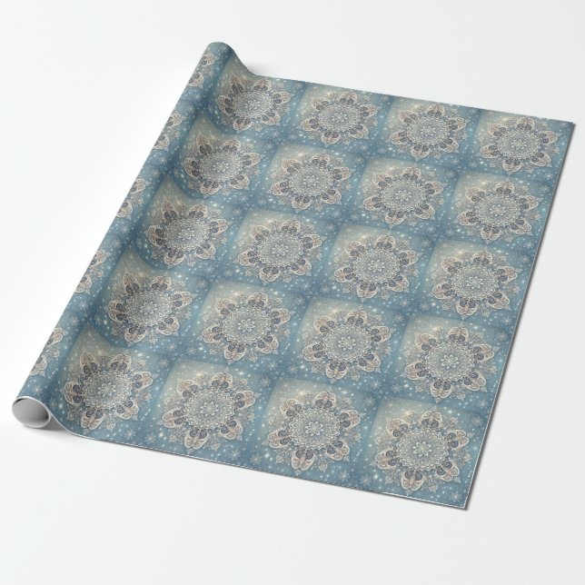 Snowflake Mandala in Frosty Hues 3 Wrapping Paper (Unrolled)