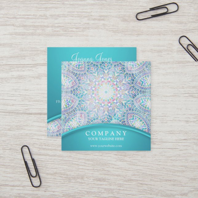 Snowflake Mandala Square Business Card (Front/Back In Situ)
