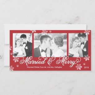 Snowflake Married and Merry 3-Photo Holiday Card