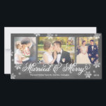 Snowflake Married and Merry 3-Photo Holiday Card<br><div class="desc">Available in more colours.</div>