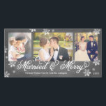 Snowflake Married and Merry 3-Photo Holiday Card<br><div class="desc">Available in more colours.</div>