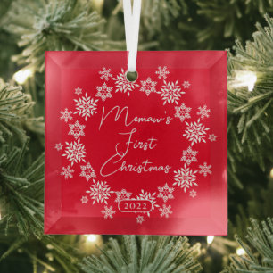 Snowflake Memaw's First Christmas Glass Tree Decoration