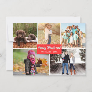 Snowflake Merry Christmas Family Photo Collage Holiday Card