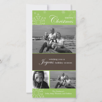Snowflake Merry Christmas Green Photo Card