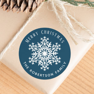 Snowflake Merry Christmas Holiday Blue  Classic Round Sticker