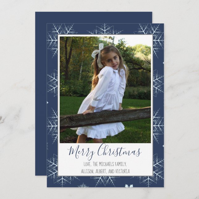 Snowflake Merry Christmas Photo Card 1 Photo (Front/Back)