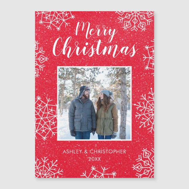 Snowflake Merry Christmas Photo Magnetic Card (Front)