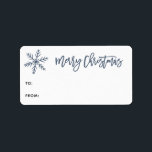 Snowflake Merry Christmas Script Gift Label<br><div class="desc">Hand lettered Merry Christmas script in festive blue,  holiday gift labels. Features,  cute blue snowflake accent.</div>