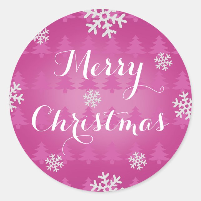 Snowflake Merry Christmas Stickers Pink (Front)