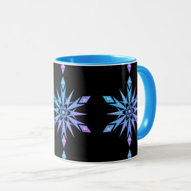 Snowflake mid century black purple blue diamond  mug (Front Right)