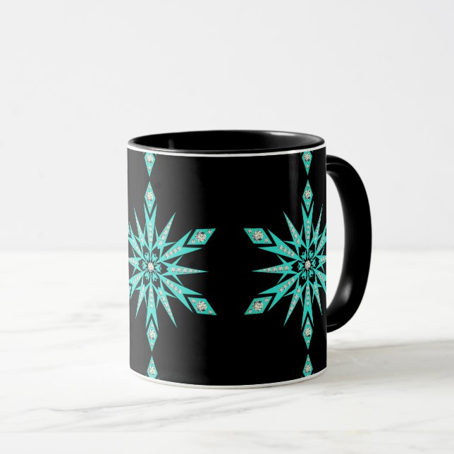 Snowflake mid century turquoise black vintage  mug (Front Right)