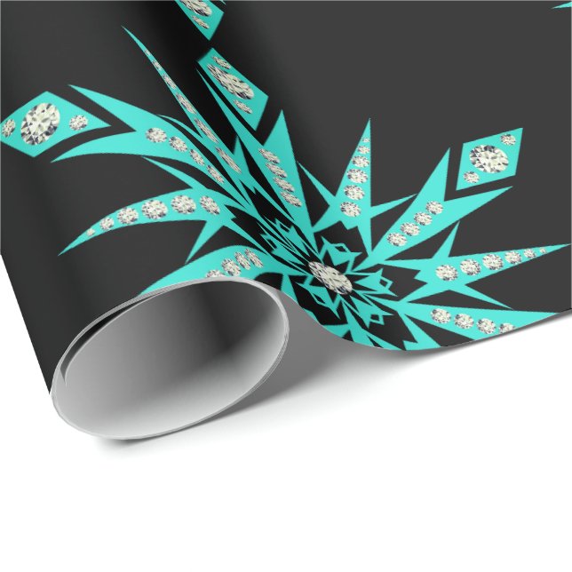 Snowflake mid century turquoise black vintage  wrapping paper (Roll Corner)