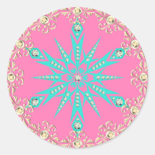 Snowflake mid century turquoise pink vintage classic round sticker
