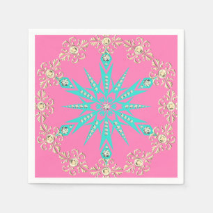 Snowflake mid century turquoise pink vintage napkin