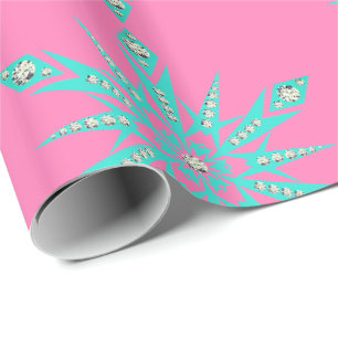 Snowflake mid century turquoise pink vintage wrapping paper