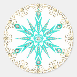 Snowflake mid century turquoise white diamond classic round sticker
