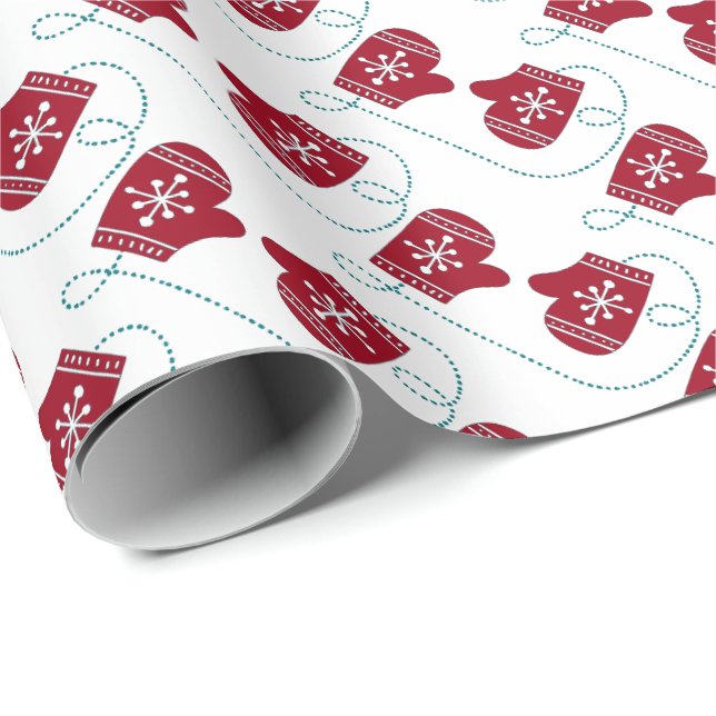 Snowflake Mittens Christmas   Wrapping Paper (Roll Corner)