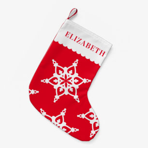 SNOWFLAKE modern cute patten white on red Small Christmas Stocking