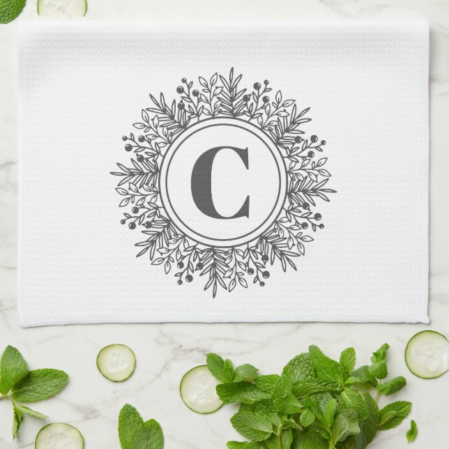 Snowflake Monogram Christmas Tea Towel (Folded)