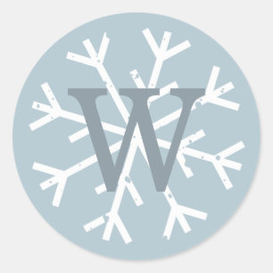Snowflake Monogram Modern Blue Classic Round Sticker