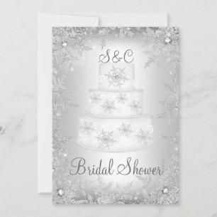 Snowflake Monogram Wedding Cake Bridal Shower Invitation