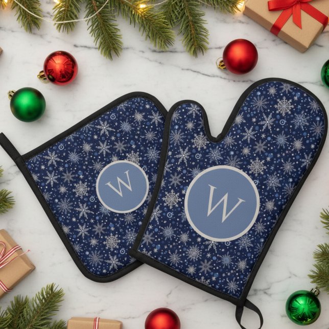 Snowflake Monogram Welcome Mat Oven Mitt & Pot Holder Set (Snowflake Monogram Oven mitt and pot holder set)