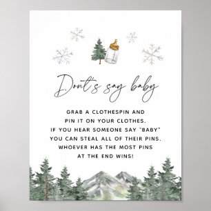 Snowflake Mountain Baby Shower Don't Say Baby Game Poster