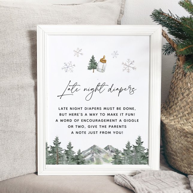 Snowflake Mountain Baby Shower Late Night Diapers Poster (Creator Uploaded)