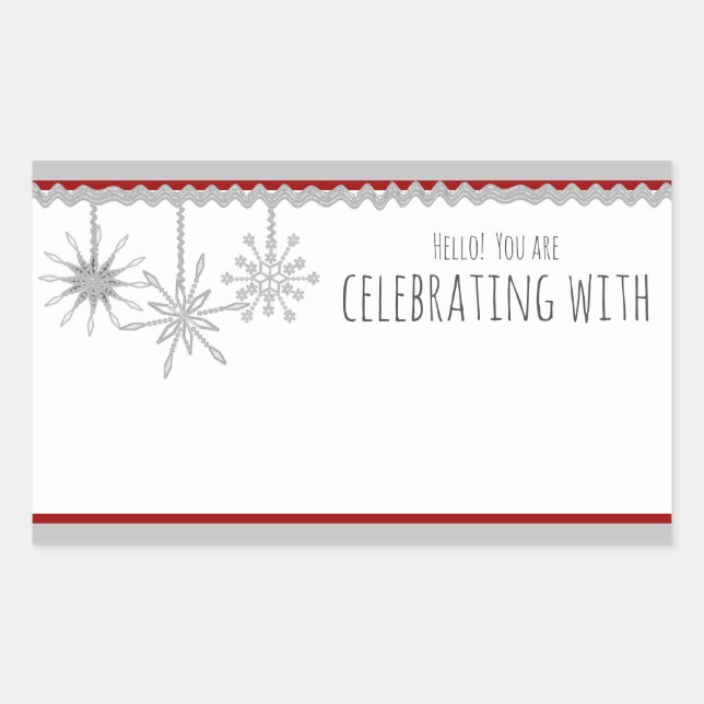 Snowflake Name Badge Rectangular Sticker (Front)