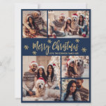 Snowflake Navy and Gold 5 Photo Collage Christmas Holiday Card<br><div class="desc">Modern Simple Elegant Calligraphy Navy and Gold Snowflakes 5 Photo Collage Merry Christmas Script Holiday Card. This festive, minimalist, whimsical five (5) photo holiday greeting card template features a pretty grid photo collage, some snowflake and says „Merry Christmas”! The „Merry Christmas” greeting text is written in a beautiful hand lettered...</div>