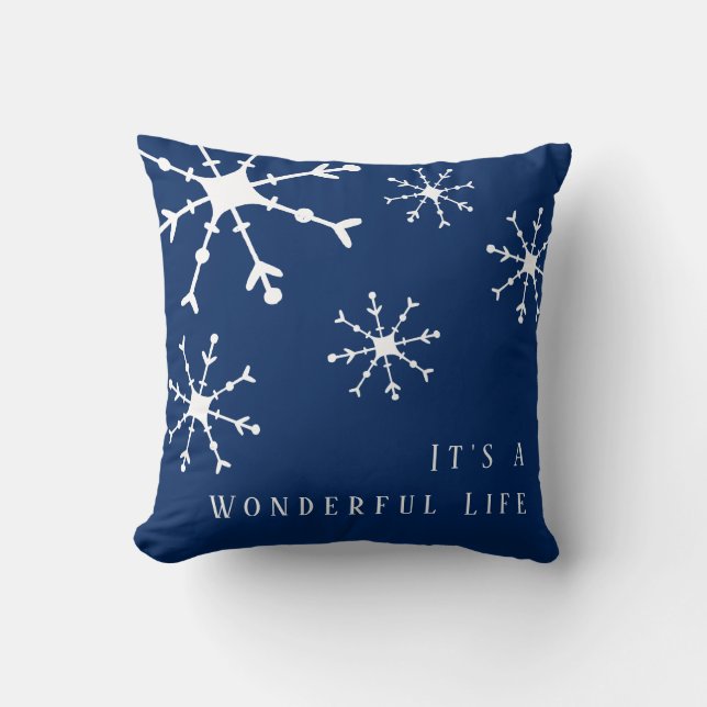 Snowflake Navy Blue Christmas Cushion (Front)