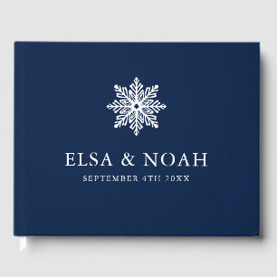 SNOWFLAKE NAVY BLUE SILVER WINTER WEDDING  GUEST BOOK
