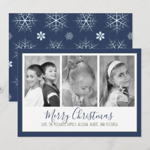 Snowflake Navy Christmas Photo Card Multi Photo