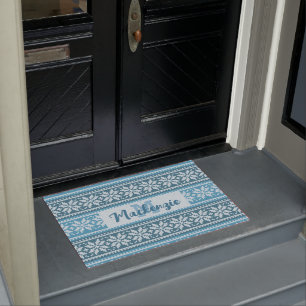 Snowflake Nordic Blue Sweater Pattern Personalised Doormat