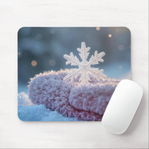 Snowflake On a Pink Mitten Mouse Mat