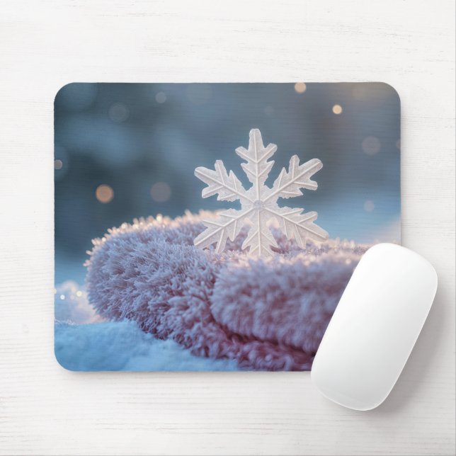 Snowflake On a Pink Mitten Mouse Mat (With Mouse)