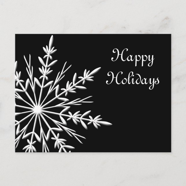 Snowflake on Black Business Happy Holidays Holiday Postcard (Front)