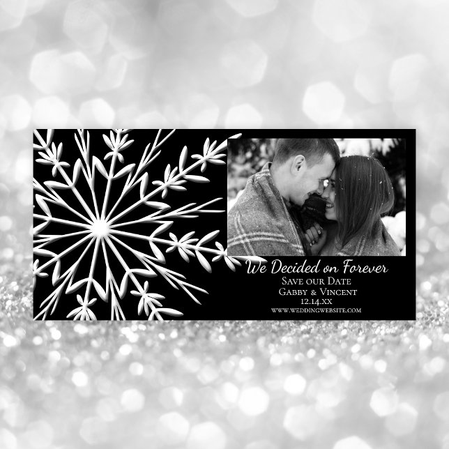 Snowflake on Black Winter Wedding Save The Date (Creator Uploaded)