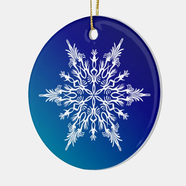 Snowflake on Blue Ceramic Tree Decoration (Left)