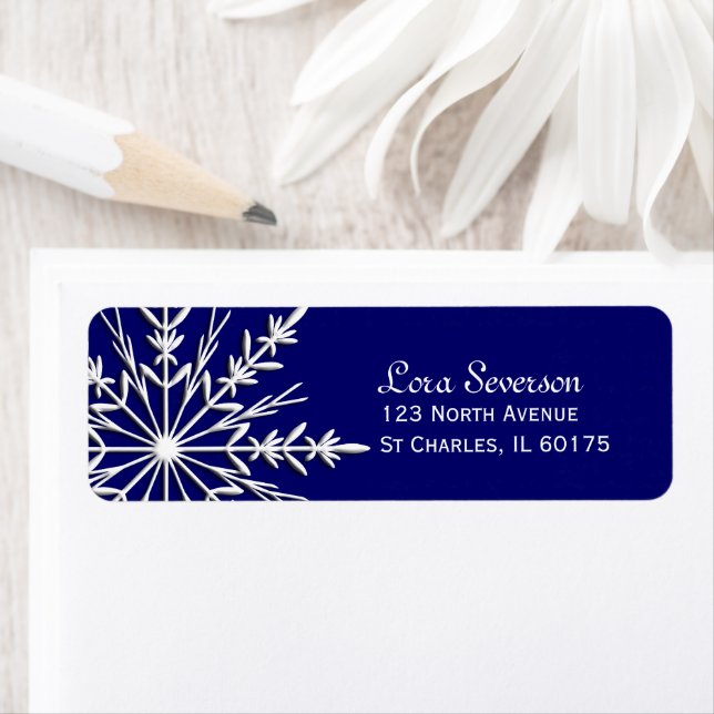 Snowflake on Blue Holiday Return Address (Insitu)