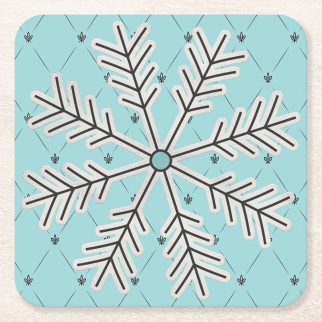 Snowflake on Blue Paper Coasters (Front)
