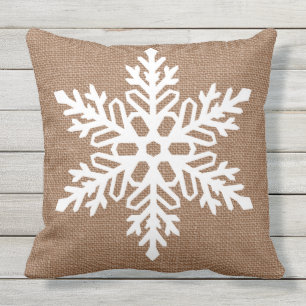 Snowflake on Burlap Country Style Christmas Cushion