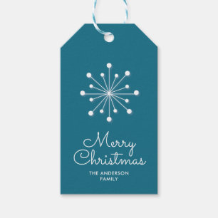 Snowflake on Dark Teal Merry Christmas Gift Tags