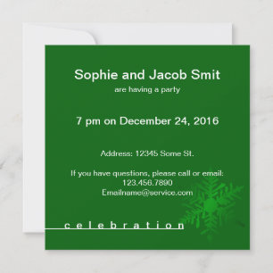 Snowflake on Green Christmas Party Invitation