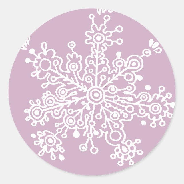 Snowflake (on Light Purple) Classic Round Sticker (Front)