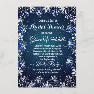 Snowflake on midnight blue Christmas Bridal Shower Invitation
