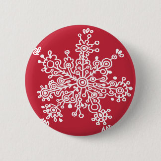 Snowflake on Red 6 Cm Round Badge