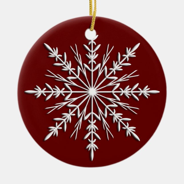 Snowflake on Red Dated Ceramic Tree Decoration (Front)